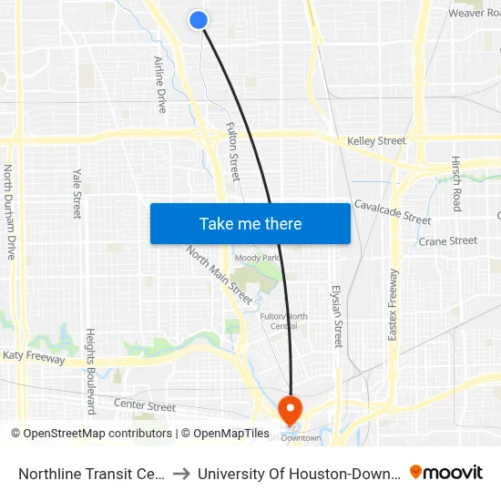 Northline Transit Center to University Of Houston-Downtown map