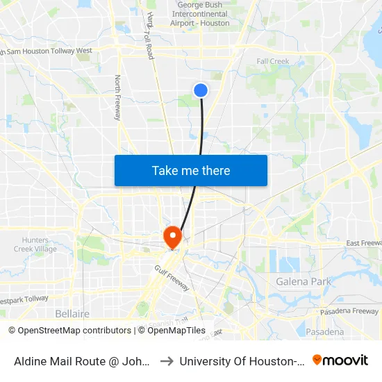 Aldine Mail Route @ John F Kennedy to University Of Houston-Downtown map