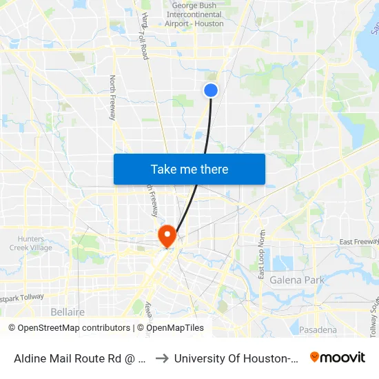 Aldine Mail Route Rd @ Fantasy Dr to University Of Houston-Downtown map