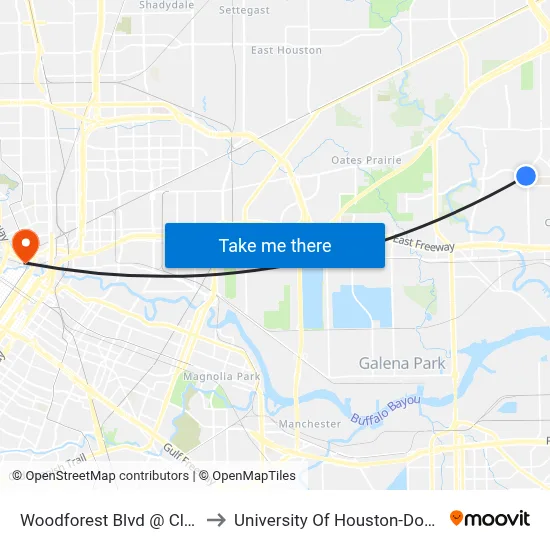 Woodforest Blvd @ Claire Ln to University Of Houston-Downtown map