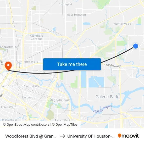 Woodforest Blvd @ Grand Oaks Blvd to University Of Houston-Downtown map