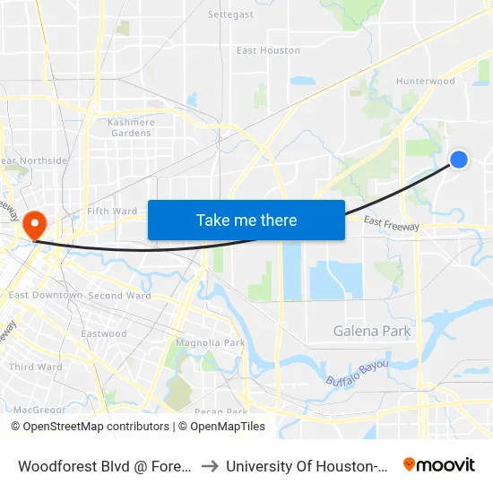 Woodforest Blvd @ Forestwood Dr to University Of Houston-Downtown map