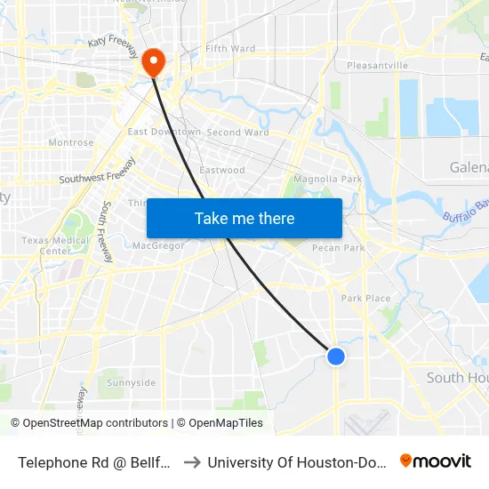 Telephone Rd @ Bellfort Ave to University Of Houston-Downtown map