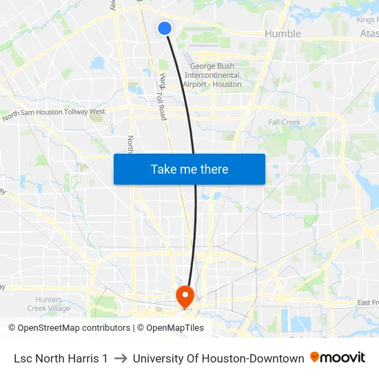 Lsc North Harris 1 to University Of Houston-Downtown map