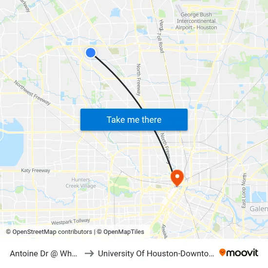 Antoine Dr @ Wheat to University Of Houston-Downtown map