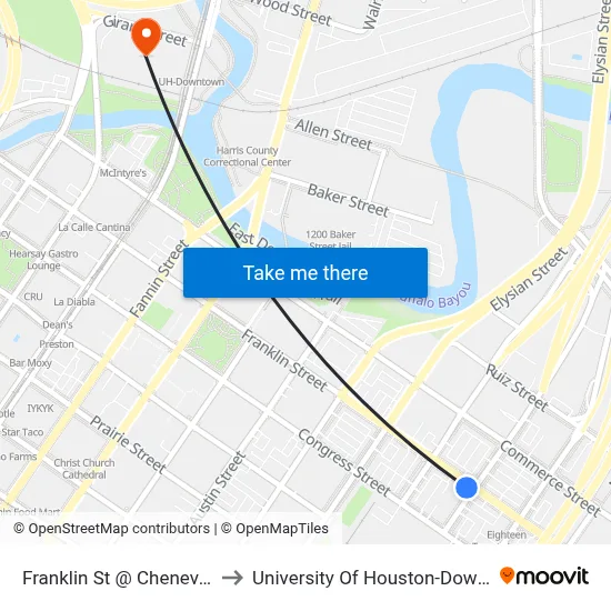 Franklin St @ Chenevert St to University Of Houston-Downtown map