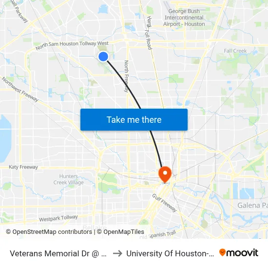 Veterans Memorial Dr @ Fallbrook Dr to University Of Houston-Downtown map