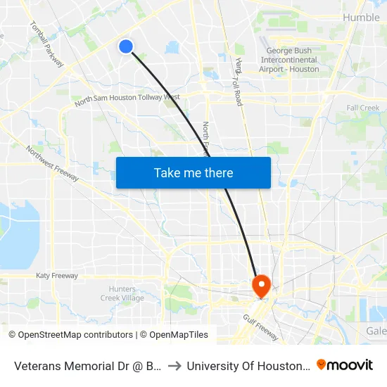 Veterans Memorial Dr @ Bammel North to University Of Houston-Downtown map