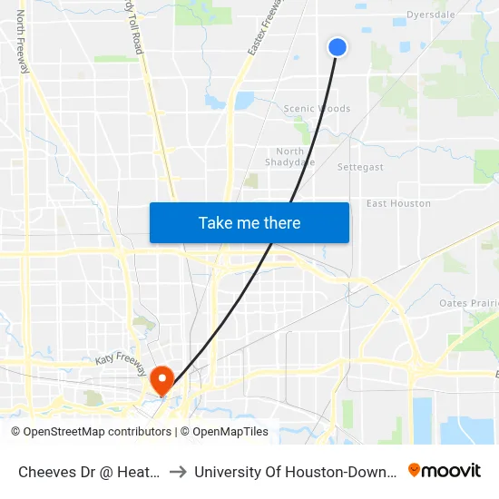 Cheeves Dr @ Heath St to University Of Houston-Downtown map