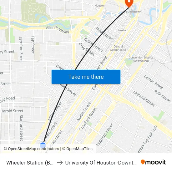 Wheeler Station (Bus) to University Of Houston-Downtown map