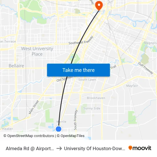 Almeda Rd @ Airport Blvd to University Of Houston-Downtown map