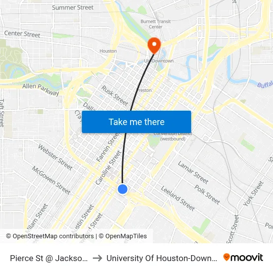 Pierce St @ Jackson St to University Of Houston-Downtown map
