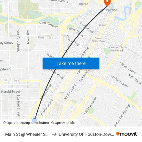 Main St @ Wheeler Station to University Of Houston-Downtown map