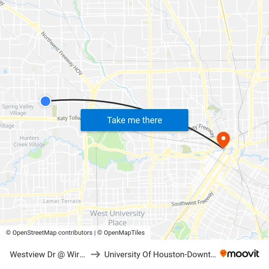 Westview Dr @ Wirt Rd to University Of Houston-Downtown map
