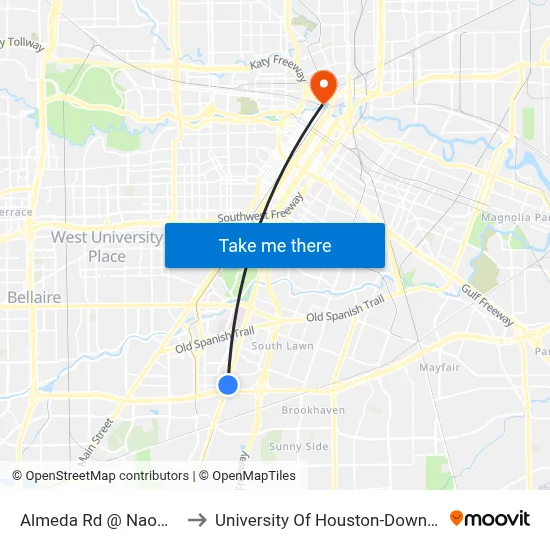 Almeda Rd @ Naomi St to University Of Houston-Downtown map