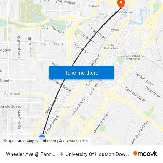 Wheeler Ave @ Fannin St to University Of Houston-Downtown map