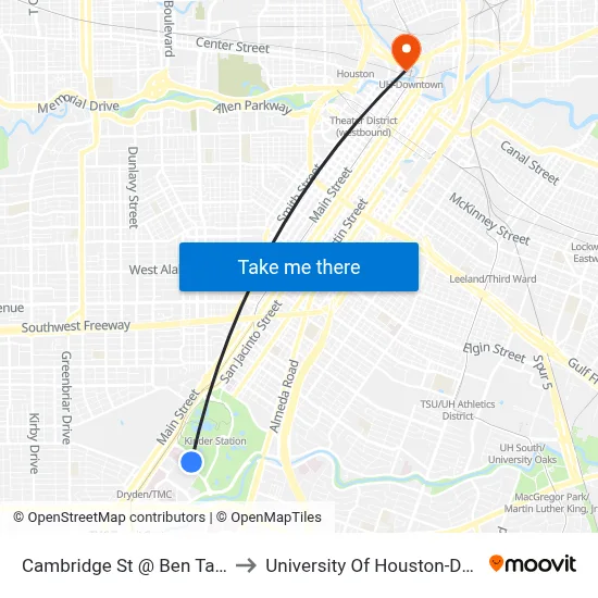 Cambridge St @ Ben Taub Loop to University Of Houston-Downtown map