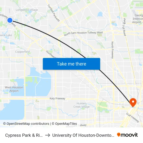 Cypress Park & Ride to University Of Houston-Downtown map