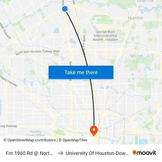 Fm 1960 Rd @ North Fwy to University Of Houston-Downtown map