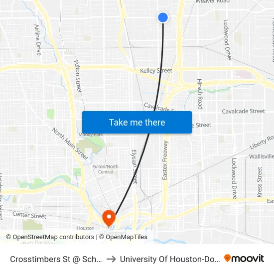 Crosstimbers St @ Schuller Rd to University Of Houston-Downtown map