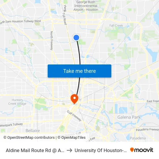 Aldine Mail Route Rd @ Aldine Westf to University Of Houston-Downtown map