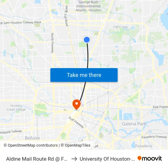 Aldine Mail Route Rd @ Fern Meadow to University Of Houston-Downtown map