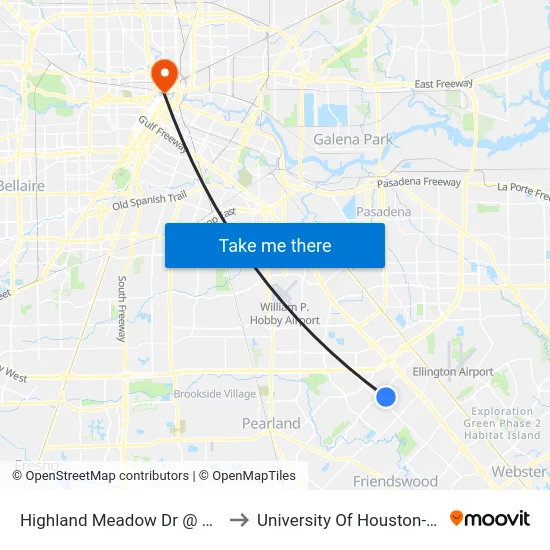 Highland Meadow Dr @ Astoria Blvd to University Of Houston-Downtown map