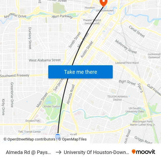 Almeda Rd @ Payson St to University Of Houston-Downtown map