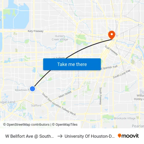 W Bellfort Ave @ Southwest Fwy to University Of Houston-Downtown map