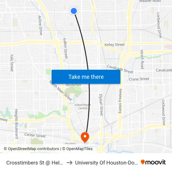 Crosstimbers St @ Helmers St to University Of Houston-Downtown map