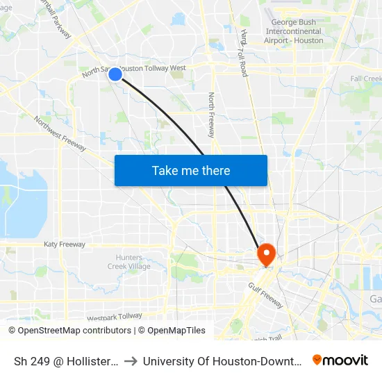Sh 249 @ Hollister St to University Of Houston-Downtown map