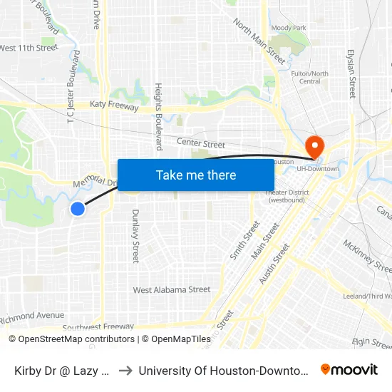 Kirby Dr @ Lazy Ln to University Of Houston-Downtown map