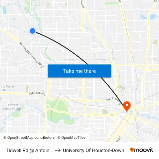 Tidwell Rd @ Antoine Dr to University Of Houston-Downtown map