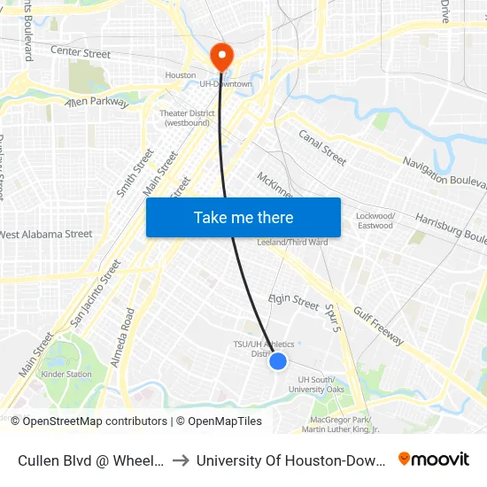 Cullen Blvd @ Wheeler St to University Of Houston-Downtown map