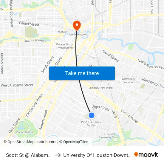 Scott St @ Alabama St to University Of Houston-Downtown map
