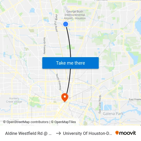 Aldine Westfield Rd @ Marvel Dr to University Of Houston-Downtown map