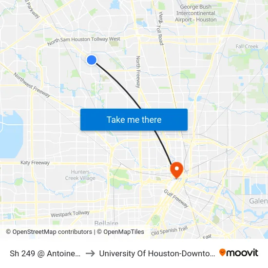 Sh 249 @ Antoine Dr to University Of Houston-Downtown map