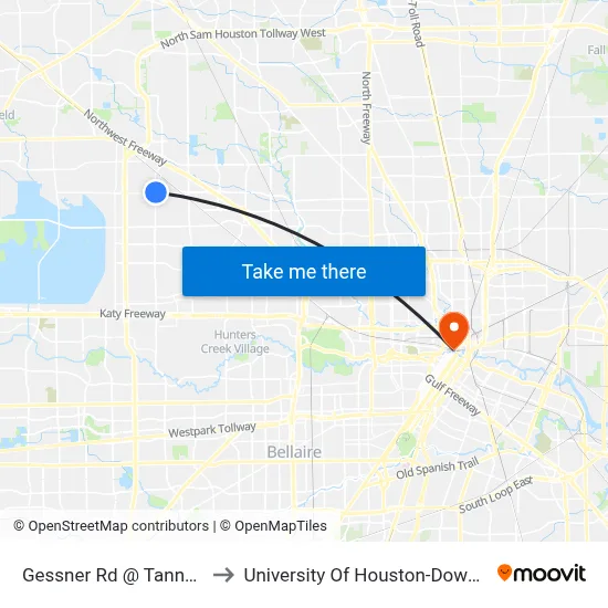 Gessner Rd @ Tanner Rd to University Of Houston-Downtown map