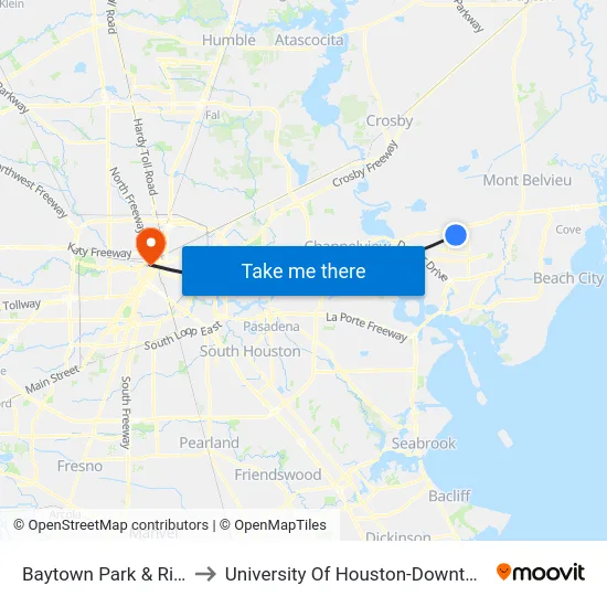 Baytown Park & Ride to University Of Houston-Downtown map