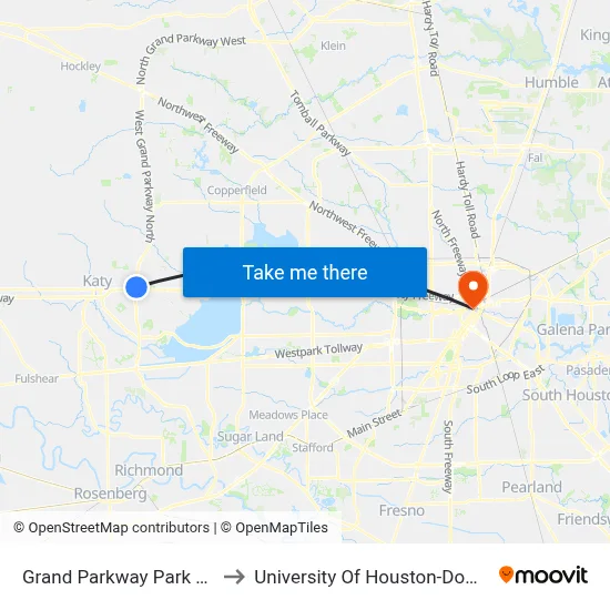 Grand Parkway Park & Ride to University Of Houston-Downtown map