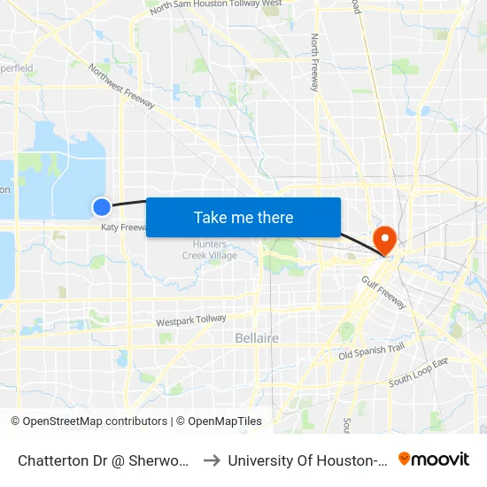 Chatterton Dr @ Sherwood Forest St to University Of Houston-Downtown map