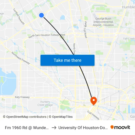 Fm 1960 Rd @ Wunderlich Rd to University Of Houston-Downtown map