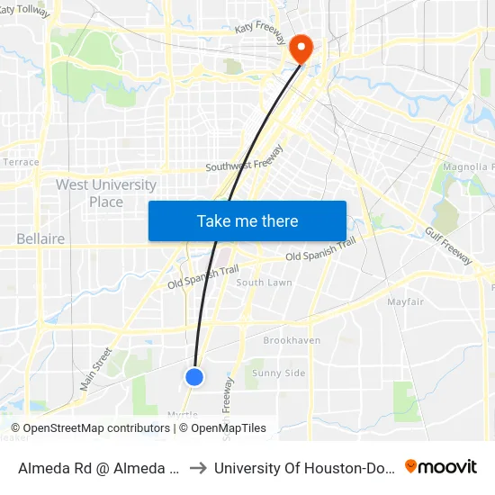 Almeda Rd @ Almeda Park Dr to University Of Houston-Downtown map