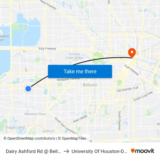 Dairy Ashford Rd @ Bellaire Blvd to University Of Houston-Downtown map