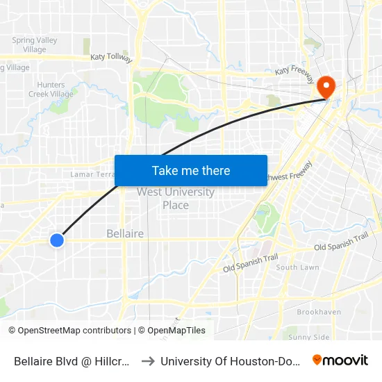 Bellaire Blvd @ Hillcroft Ave to University Of Houston-Downtown map