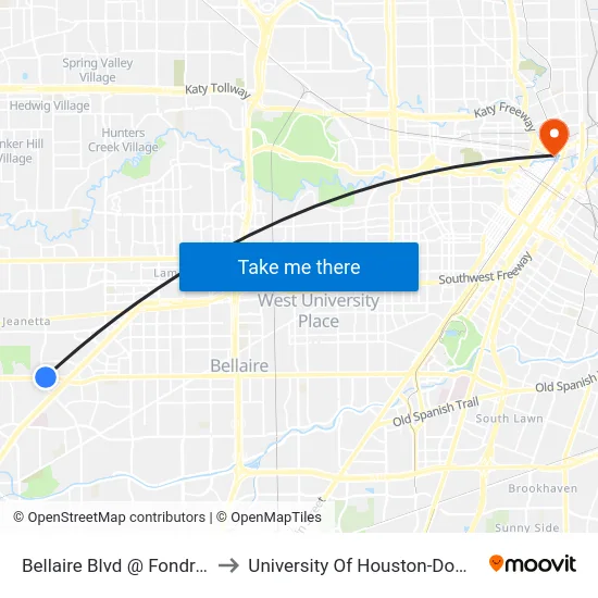Bellaire Blvd @ Fondren Rd to University Of Houston-Downtown map