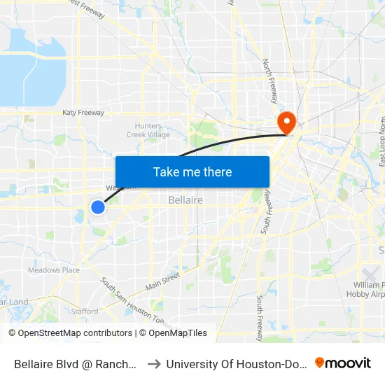 Bellaire Blvd @ Ranchester Dr to University Of Houston-Downtown map