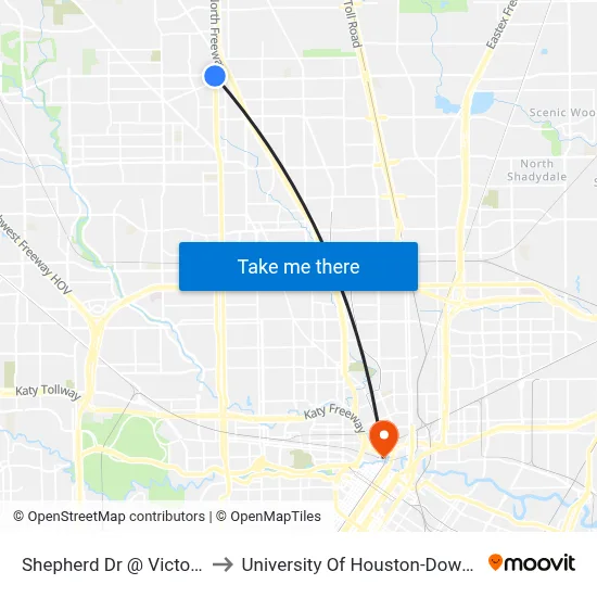 Shepherd Dr @ Victory Dr to University Of Houston-Downtown map
