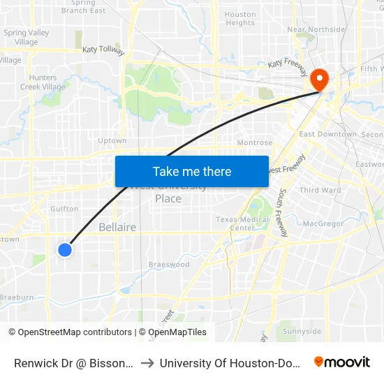 Renwick Dr @ Bissonnet St to University Of Houston-Downtown map