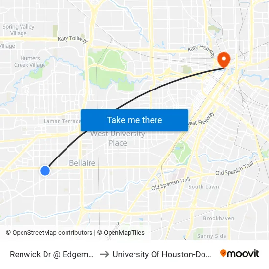 Renwick Dr @ Edgemoor Dr to University Of Houston-Downtown map